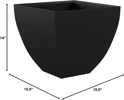 Vista 5 de Tusco Products MSQ16BK - Maceta cuadrada moderna para jardín, 16 pulgadas, color negro