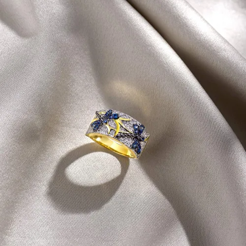 Vista 3 de Santuzza Anillo de libélula chapado en oro de 14 quilates con circonita cúbica 925 anillo de mariposa