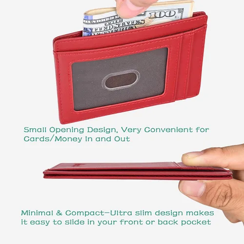 Vista 4 de Kinzd Cartera delgada y minimalista de cuero RFID con bolsillo frontal para hombre