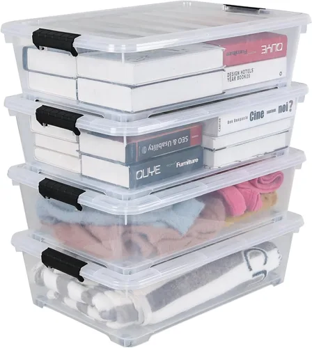 Vista 10 de Saedy 4 paquetes de plástico bajo la cama caja de almacenamiento poco profunda con ruedas 20 L Bajo el contenedor de cama con tapas
