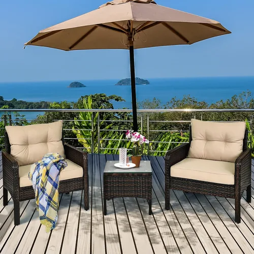 Vista 8 de KOTEK - Juego de muebles de patio de 3 piezas con cojines, color beige