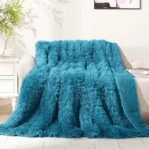 Vista 10 de Cottonblue Manta con peso de piel sintética tamaño Queen, manta con peso esponjosa de 15 libras para adultos, acogedora y cálida manta de sherpa