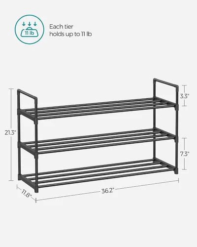 Vista 6 de SONGMICS Zapatero, organizador de almacenamiento de zapatos de 3 niveles, estante de zapatos de metal, 12 a 15 pares de zapatos, torre apilable