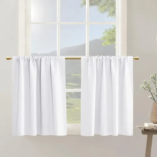 Vista 20 de PANELSBURG - Cortinas de cocina para ventanas, cortinas cortas térmicas aisladas de invierno para puerta con ventana, 24 pulgadas de largo, beige