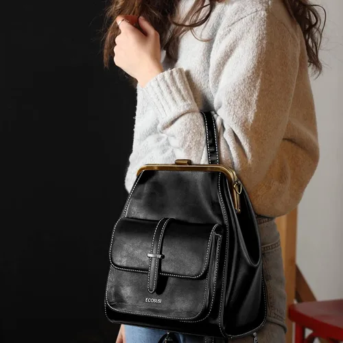 Vista 2 de ECOSUSI Mochila pequeña de piel sintética mini mochila de viaje casual para mujer