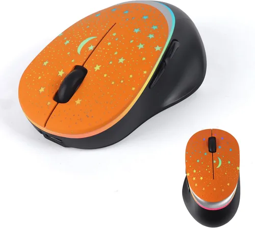 Vista 8 de elec Space Ratón inalámbrico Bluetooth con retroiluminación RGB de cielo estrellado y luz de respiración degradada, mouse ergonómico recargable