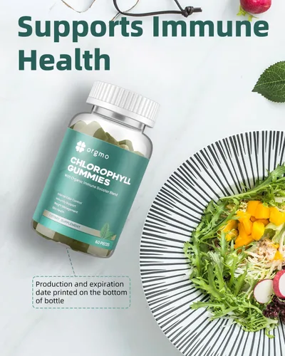 Vista 6 de Gomitas de clorofila para olor corporal, sin azúcar, 120 unidades, suplemento desodorante interno para mujeres/hombres con ACV Chlorella Spirulina
