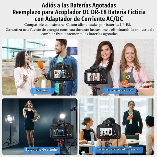Vista 3 de ACK-E8 Adaptador de corriente de CA DR-E8 Kit de acoplador de CC de reemplazo de batería LP-E8 para cámaras Canon EOS Rebel T5i T4i T3i T2i 700D