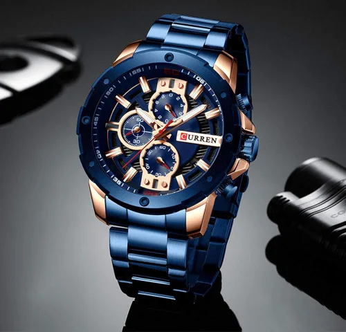 Vista 2 de Reloj de cuarzo luminoso hombre moda deporte acero inoxidable relojes 3ATM impermeable reloj cronógrafo relojes