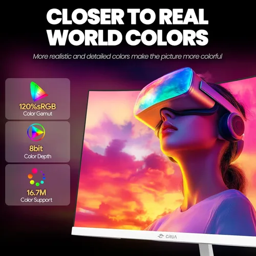 Vista 3 de CRUA Monitor curvo para juegos de 24 pulgadas, monitor de computadora de 165 Hz/200 Hz, FHD 1920 x 1080, 120% sRGB, AMD FreeSync, filtro de luz