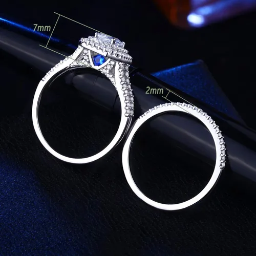 Vista 6 de Wuziwen Anillos de boda esmeralda para mujer, juegos de novia de plata de ley 925, circonita cúbica cúbica, talla 5-12, Piedra, Zirconia cúbica