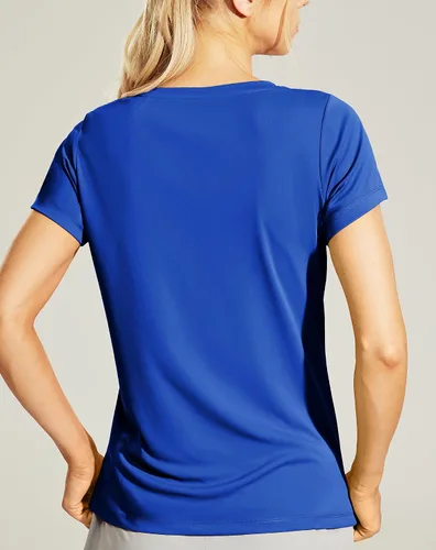 Vista 5 de Haimont Camisetas de manga corta de secado rápido para mujer, cuello en V, UPF 50+, para entrenamiento, atletismo, fitness, correr, absorben