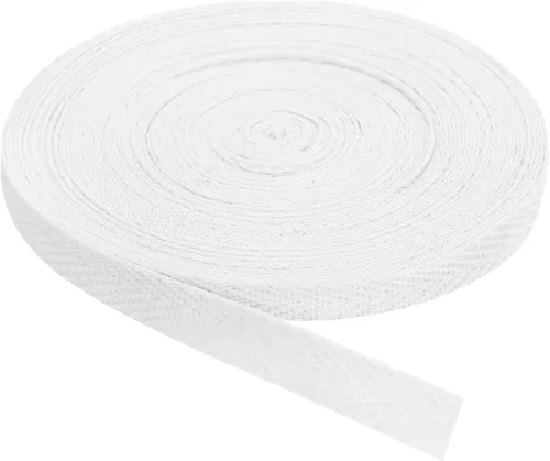 Vista 13 de uxcell Cinta de sarga, 1 cinta de tela de algodón de 11 yardas x 0.315 in, rollo de cinta de espiga para ropa, accesorios, bolsas (beige y blanco)