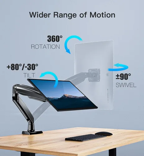 Vista 4 de HUANUO Brazo de Monitor de Servicio Pesado para Pantallas Ultra Anchas/Curvas de 49 Pulgadas, Montura de Monitor Ajustable de Movimiento Completo