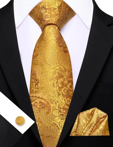 Vista 42 de Barry.Wang - Juego de corbata de seda para hombre, diseño de cachemira, pañuelo y gemelos de bolsillo