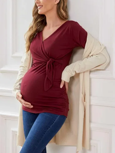 Vista 4 de Glampunch Camisas de maternidad para mujer manga corta y larga con lazo frontal para maternidad
