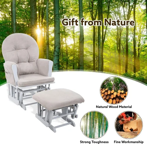 Vista 7 de Naomi Home Mecedora para bebé con otomana – Silla deslizante suave y silenciosa, respaldo alto y brazos acolchados para alimentación, muebles