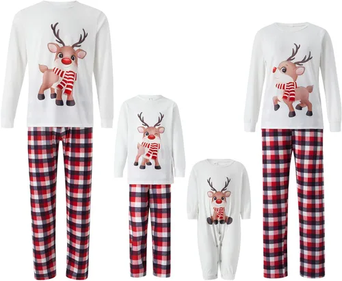 Vista 5 de OAKFashion Pijamas familiares de Navidad, pijamas de Navidad a juego para la familia, pijamas de Navidad con alce