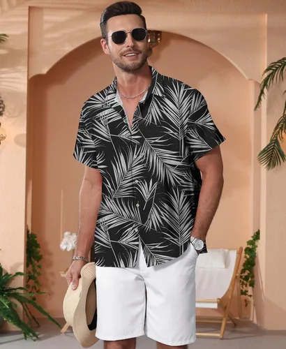 Vista 31 de KYKU - Camisa hawaiana funky para hombre, ropa tropical para vacaciones en Palm Beach