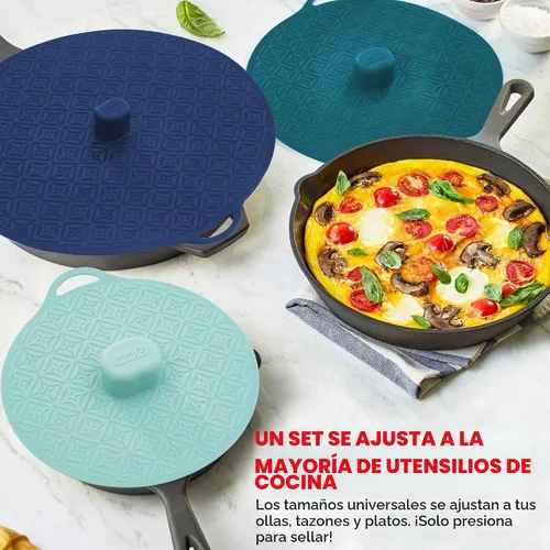Vista 2 de Dash Tapas de silicona multifunción, varios tamaños para un sellado hermético, sin BPA, tapas de silicona reutilizables para cocinar y almacenar