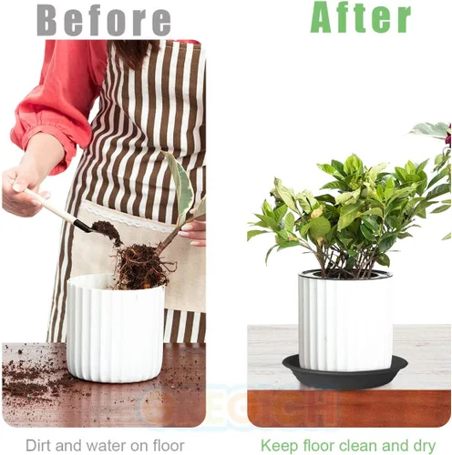 Vista 7 de 6 platillos de plástico para plantas de 5 pulgadas, tamaño individual, grueso y fuerte de 6, 8, 10, 12 pulgadas, bandeja de recogedor de agua