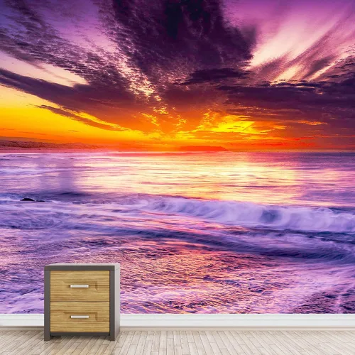 Vista 9 de wall26 Adhesivo mural removible para pared, isla tropical púrpura, playa, naturaleza, desierto, fotografía, realismo, paisaje rústico, decorativo