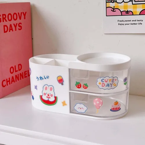 Vista 10 de MLAFE Kawaii - Caja de almacenamiento de artículos de papelería, organizador de maquillaje, suministros de cuenta de mano, lindo organizador Rosa