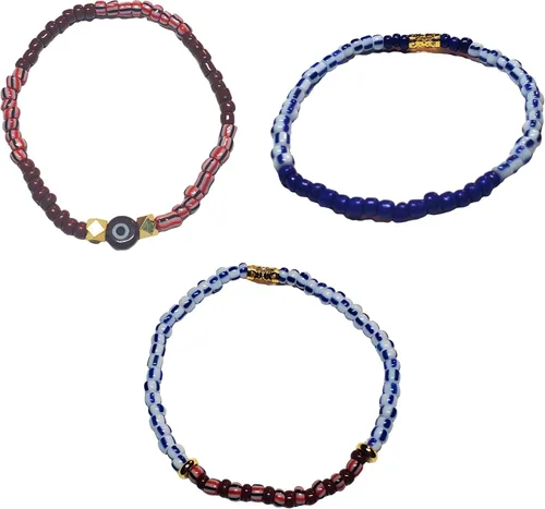 Vista 12 de Juego de 3 pulseras de cuerda elástica de santería de ojo malvado hechas a mano Obatala Oshun Yemaya Orula Elegua Oya Ogun Ochosi Shango Babalu Aye