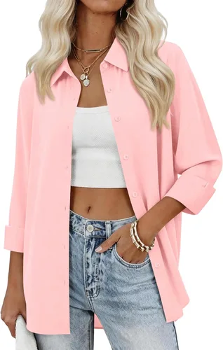 Vista 14 de siliteelon Camisas con botones para mujer, camisas de vestir sólidas, de manga larga, cuello fluido, para trabajo, oficina, negocios, blusas de gasa
