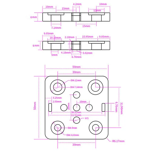 Vista 2 de Pequeña Rueda en V con Placa para Perfil de Aluminio 2020 para CNC y Impresora 3D