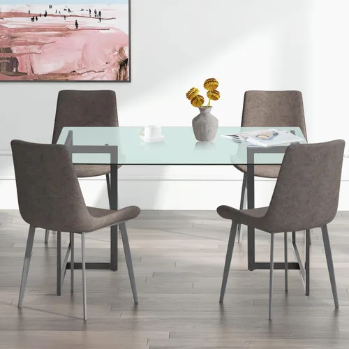 Vista 6 de FurnitureR Mesa de comedor de vidrio templado de 55 pulgadas para 4-6 personas, moderna mesa rectangular espaciosa y patas doradas, elegante