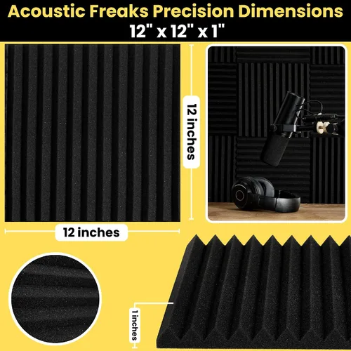 Vista 4 de Paquete de 52+1 paneles de espuma acústica – Paneles de espuma de alta densidad a prueba de sonido de 12 x 12 x 1 pulgada para paredes