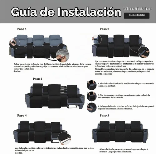 Vista 7 de Easy-Going - Funda reclinable con consola, funda de sofá reversible para sala de estar, funda de sofá dividida para cada asiento con correas