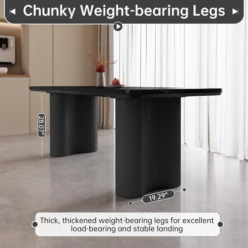 Vista 6 de Mesa de comedor rectangular de 63 pulgadas con 4 sillas, moderna mesa de comedor negra con sillas para sala de estar, comedor y cocina