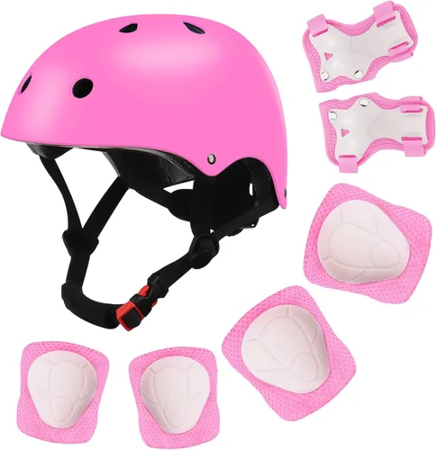 Vista 7 de Casco de bicicleta ajustable con gradiente de color para niños con set de rodilleras y coderas Equipo de seguridad multideporte para niños y niñas