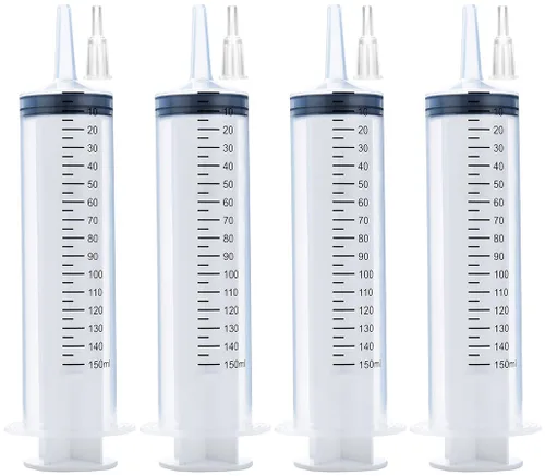 Vista 9 de Paquete de 4 jeringas de 100 ml, jeringa de jardín de plástico grande para laboratorios científicos, medición de nutrientes, riego, relleno
