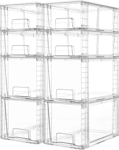 Vista 11 de Vtopmart Paquete de 4 cajones de almacenamiento apilables transparentes, para debajo del fregadero y la cocina, cajones de plástico fáciles