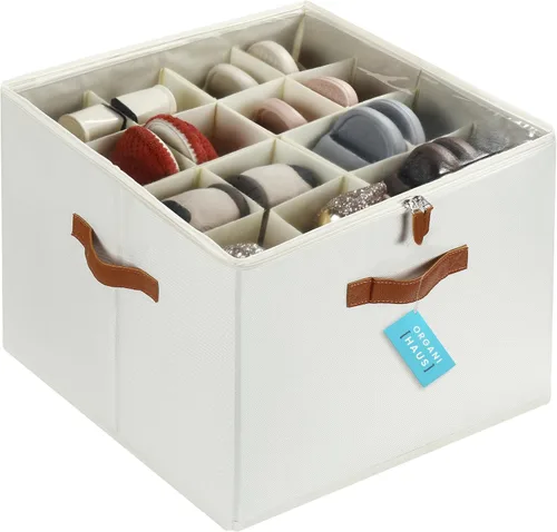 Vista 10 de OrganiHaus Contenedor grande de almacenamiento de zapatos para armario, caja organizadora de zapatos para hasta 16 pares, cesta de zapatos plegable