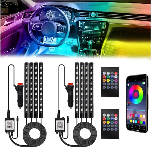 Vista 9 de BFXM Luces interiores de automóvil, tira de luces LED de 12 V con adaptador de encendedor de cigarrillos, aplicación y control remoto