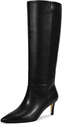 Vista 31 de wetkiss Botas altas hasta la rodilla para mujer, con tacón de gatito y diseño de punta puntiaguda, clásicas y sexys