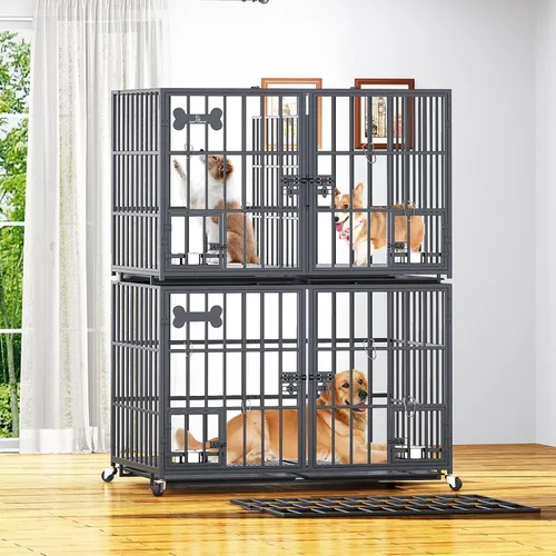 Vista 5 de Dosker Jaula de metal resistente apilable de 42 pulgadas para 4 perros/perro grande, acceso abierto superior totalmente metálico, jaula a prueba