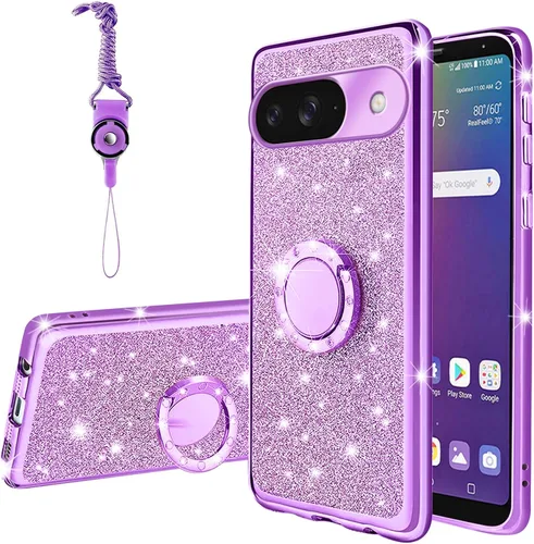 Vista 66 de Funda compatible con Google Pixel 6 Pro para mujer, con purpurina, suave, elegante, transparente, TPU de lujo, bonita funda protectora con correa