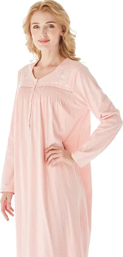 Vista 6 de Keyocean - Camisón para mujer, 100% algodón, suave, cálido, cómodo, ropa de dormir y descanso para otoño e invierno