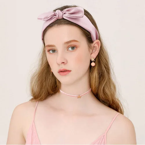 Vista 3 de TOBATOBA Diademas con lazo anudado, diademas de orejas de conejo para mujer, accesorios anchos y sólidos para el cabello Color 1