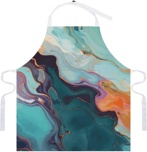 Vista 7 de Colourful Marble Cooking Aprons Unisex Kitchen Apron Adjustable Bib Apron with Pockets Waterdrop Resistant Chef Aprons for BBQ Drawing Grilling