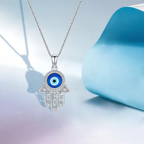 Vista 68 de Aniu Joyería de plata de ley 925 Hamsa de Fátima para mujer con circonita cúbica, viene con caja de regalo negra