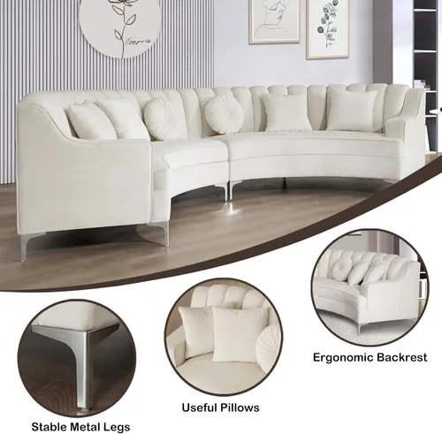 Vista 13 de Legend Vansen L - Sofá de terciopelo semicírculo de 141.34 pulgadas, sofá modular curvado de gran tamaño para sala de estar, oficina, apartamento