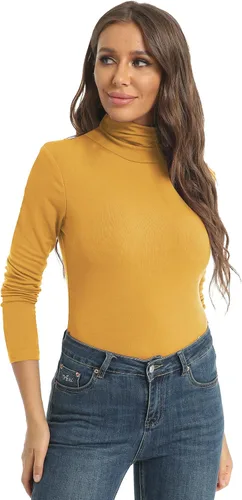 Vista 5 de Camisetas casuales de manga larga con cuello alto para mujer ajustadas ligeras con capa base