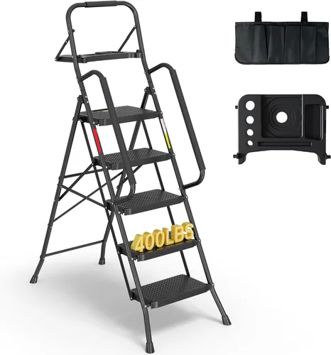Vista 11 de BONTEC Escalera de 2 escalones, taburete plegable, capacidad de carga Negro