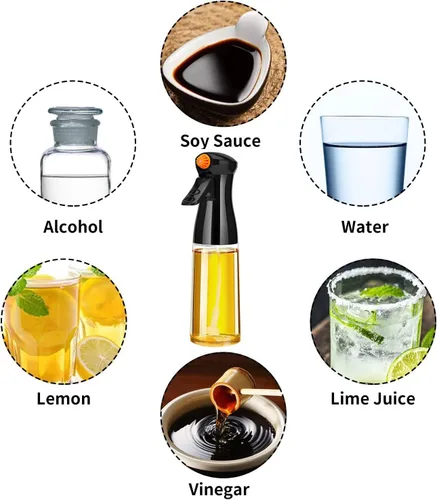 Vista 3 de Pulverizador de aceite de vidrio, 7 onzas, pulverizador de aceite de oliva portátil de grado alimenticio para freidora de aire, cocina, ensalada